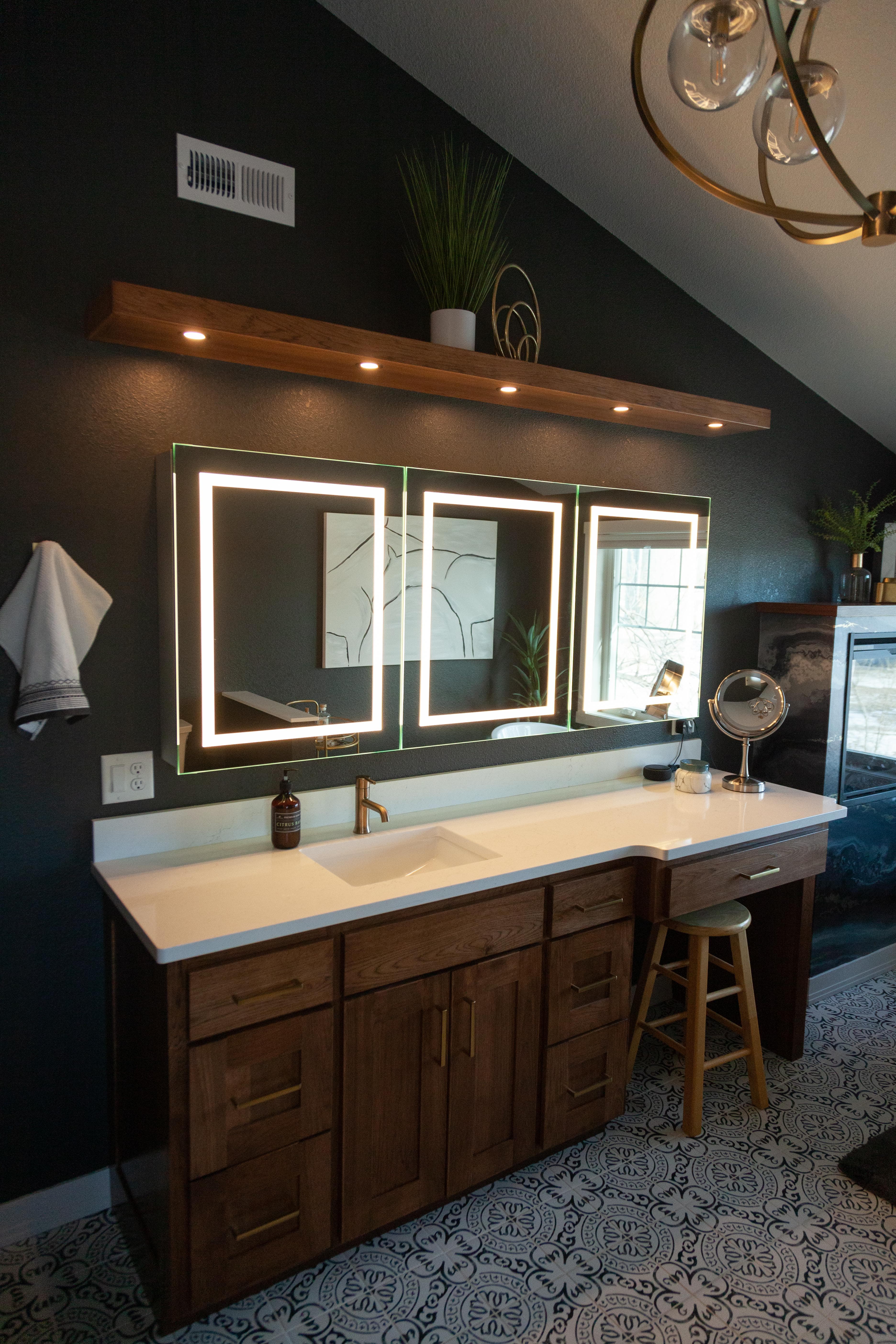Custom bathroom vanity with LED mirrors